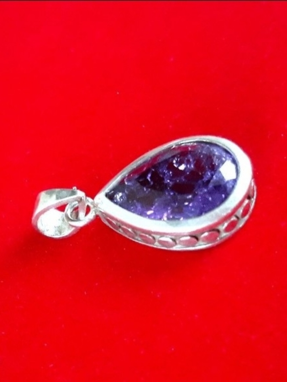 Sterling Silver Teardrop Pendant with Purple Gemstone
